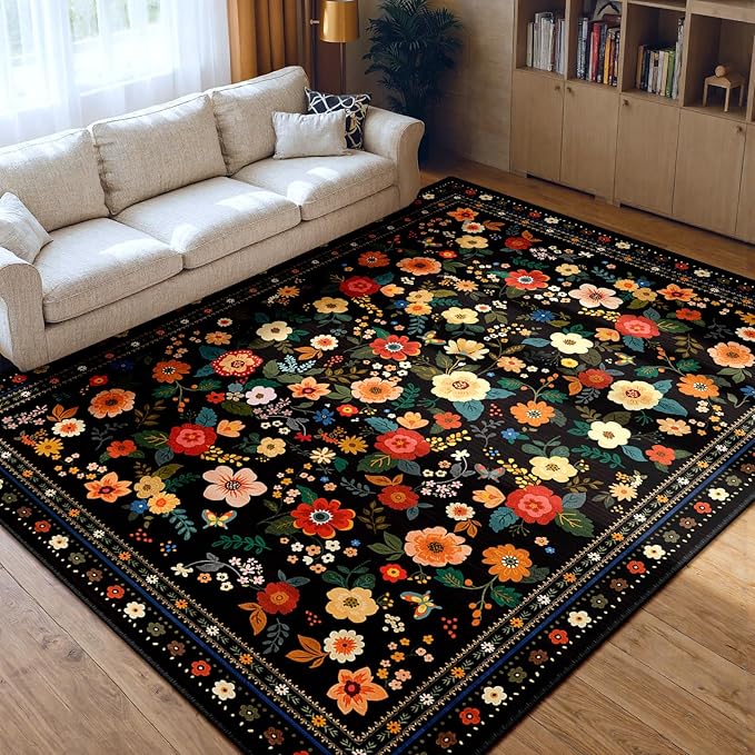 8x10 Area Rugs for Living Room Vacuum-Friendly Machine Washable Area Rug Flower by meejou