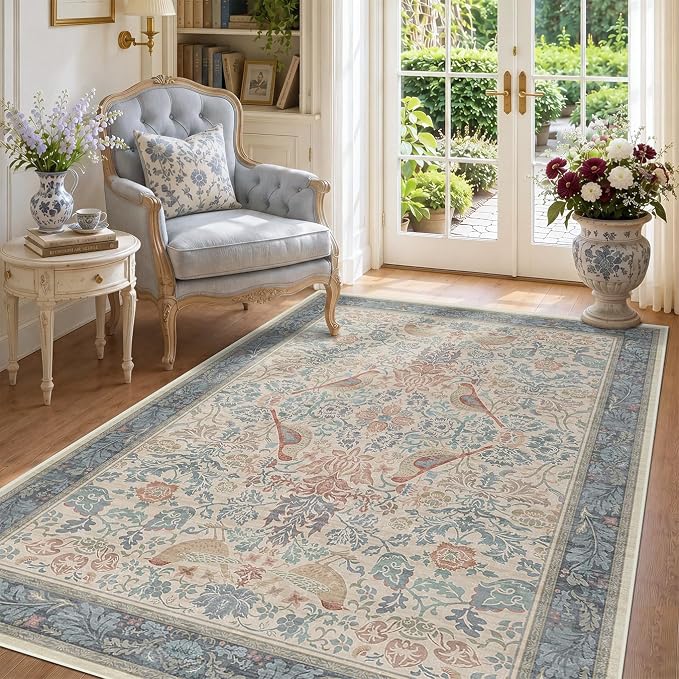 Boho Floral Bird Pattern 4x6 Large Mudroom Rug - Image 3