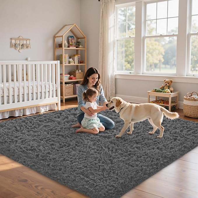 5x8 Area Rug for Living Room:Ultra Soft Fluffy Shag Dark Grey Rugs, Large Fuzzy - Image 9