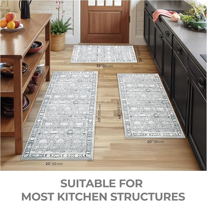 GRANNY SAYS Boho Kitchen Rug Sets of 3, Non Slip Washable Faux Wool Kitchen Mats - Image 2