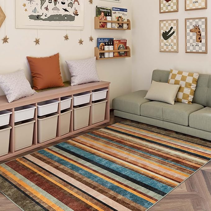jinchan 5x7 Area Rug Modern Striped Rug Washable Rug Soft Large Indoor Floor - Image 2