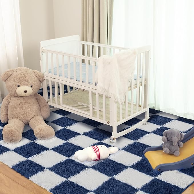 Super Soft Rug for Bedroom, 6x9 ft Blue and White Area Rug Classic Checkered - Image 2