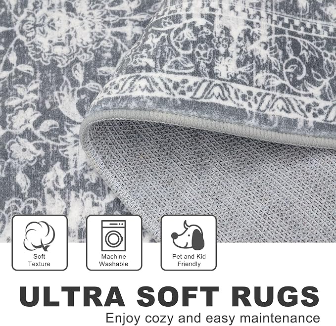 KILOCOCO Hallway Runner 2x8 Rug Runner Printed Vintage Floral Washable Kitchen - Image 6