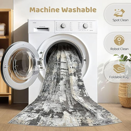 10x14 Area Rugs Living Room: Washable Large Abstract Modern Soft Rug Stain - Image 2