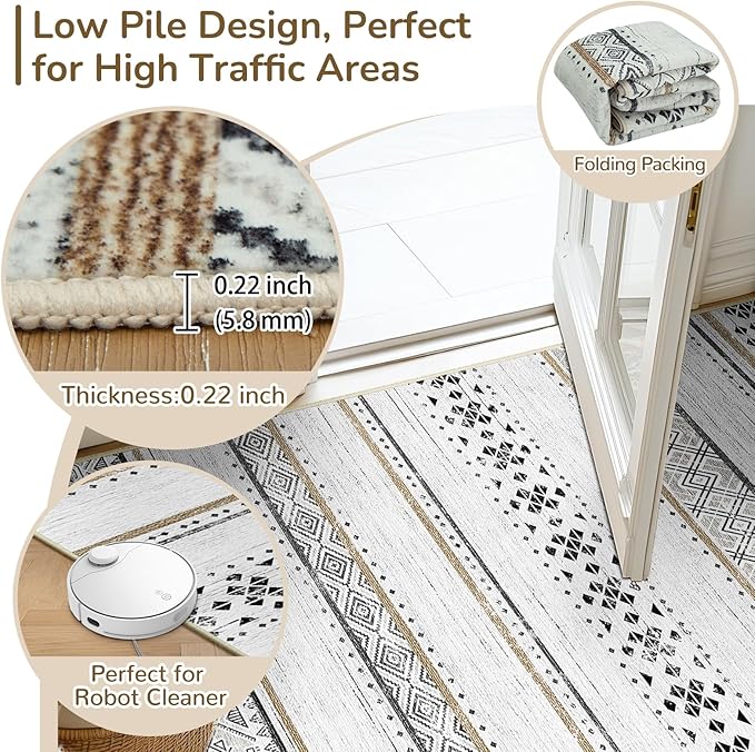 BESTSWEETIE 8x10 Area Rugs for Living Room Washable Moroccan Farmhouse Neutral - Image 4