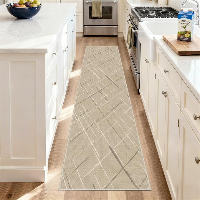 Beige Runner Rug Ultra Non-Slip 2x8 Washable Entryway Rug Modern Tear and Stain by TTelephant