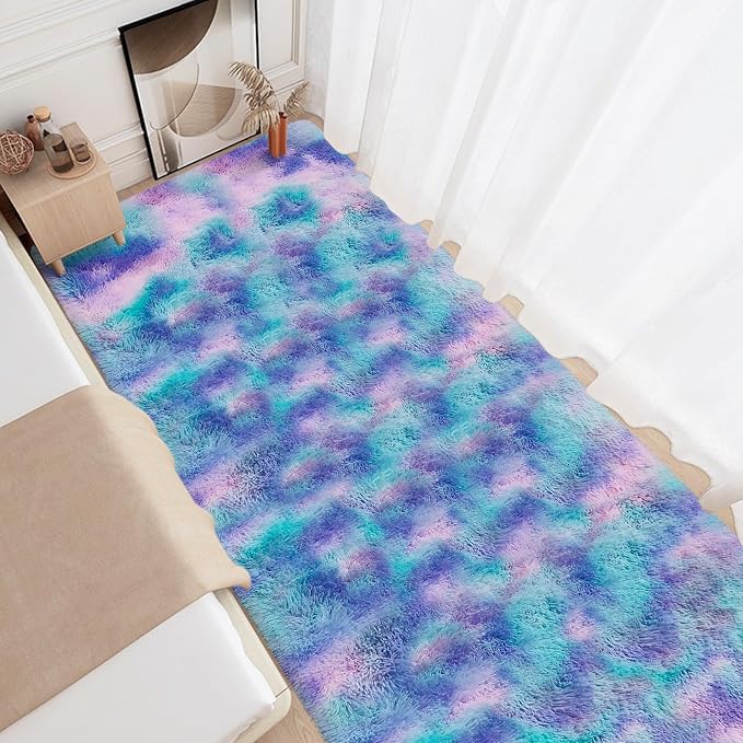 Purple Rainbow Rug for Girls Bedroom Bedside Runner 3x10 Ft, Soft Fluffy Rugs - Image 2