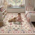 Rugxara Pink Rug for Living Room Bedroom, Floral 5x7 Washable Rug, Vintage Boho by Rugxara