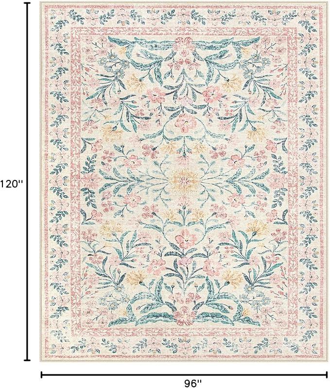 Wonnitar 8x10 Washbale Rugs for Living Room, Boho Pink Room Decor for Girls - Image 2