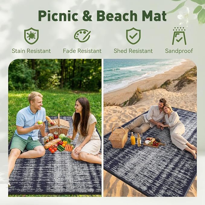 MontVoo Outdoor Rug Waterproof 5x8 ft Outdoor Patio Rug Mat Reversible Plastic - Image 4