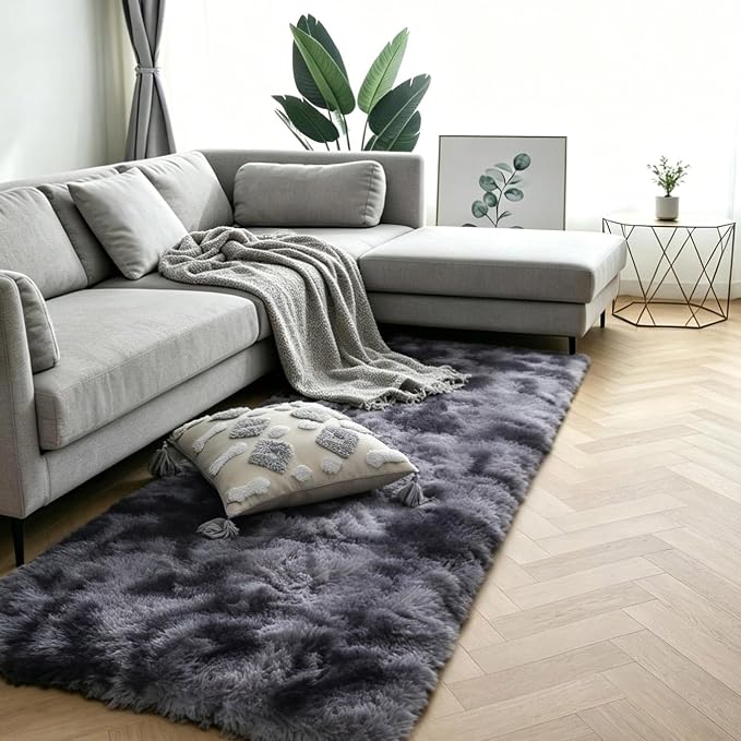 2x6 Dark Grey Fluffy Shag Rug for Bedroom, Soft Plush Fuzzy Washable Floor Non - Image 2