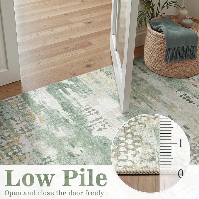 DCX Abstract Area Rug 4x6, Washable Sage Green Modern Rug - Image 5