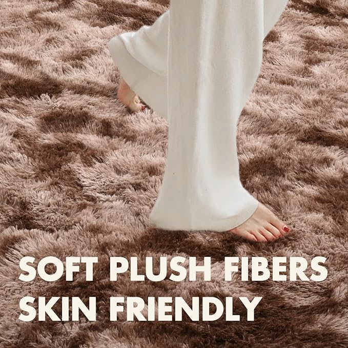 5x8 Ft Shag Brown Area Rug for Bedroom Living Room, Tie-Dyed Ultra Soft Fluffy - Image 5