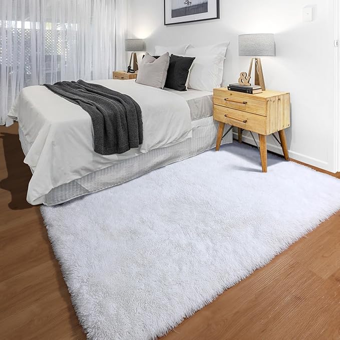 ONASAR White Rugs for Bedroom, 3x5 Fluffy Shaggy Bedside Area Rug, Soft Plush - Image 4