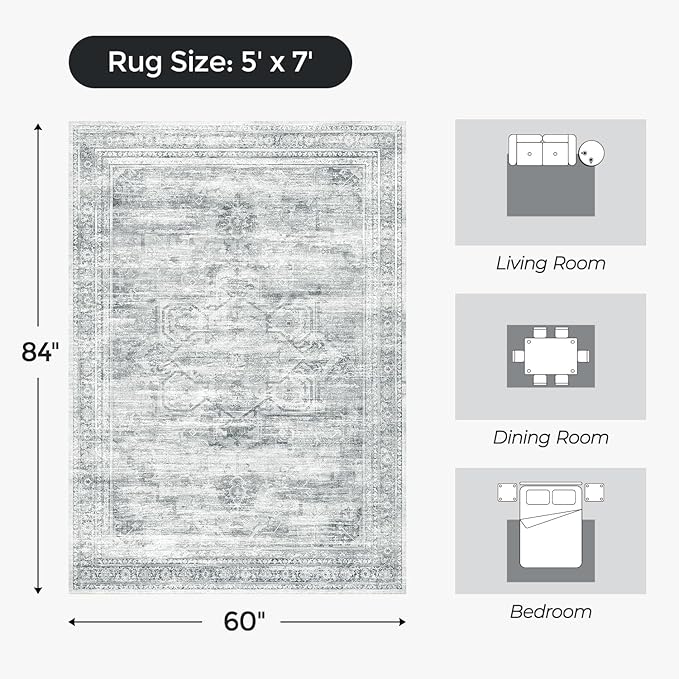5x7 Washable Area Rugs for Living Room, Soft Faux Wool Carpets for Bedroom - Image 2