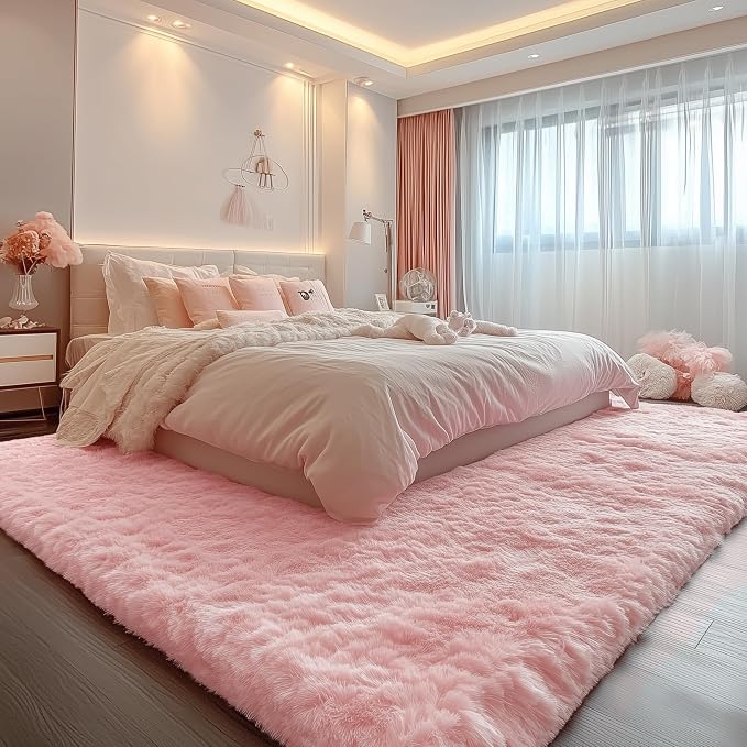 PAGISOFE Pink Rugs for Girls Bedroom 4x6 Ft Fluffy Cute Girls Room Decor - Image 8
