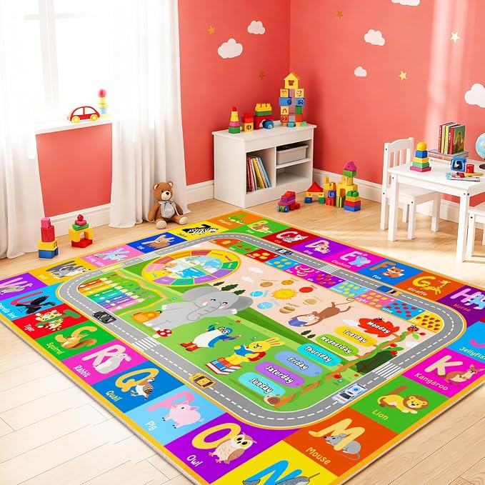 Pionblank Kids Area Rug for Bedroom Preschool, 4x5 Educational Playmat for - Image 4