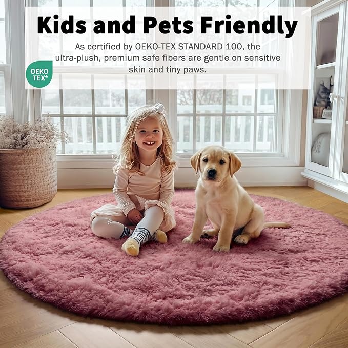 ONASAR Blush Round Area Rugs 5ft, Soft Bedroom Circle Rug Mats - Image 5