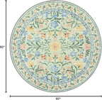 Wonnitar Washable Round Area Rug, 5ft Green Floral Round Rug Boho Soft Circle - Image 2
