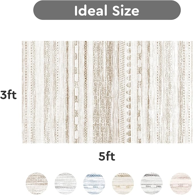 3x5 Area Rug Machine Washable Non Slip Rug Distressed Neutral Moroccan Boho Rug - Image 2