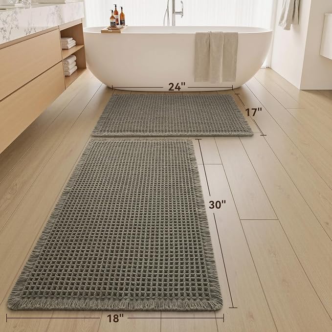 Upgraded Waffle Bath Mat Set of 2, Super Absorbent Non Slip Bath Mats - Image 2