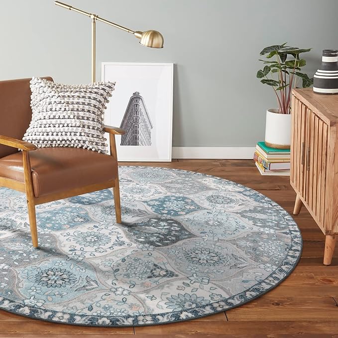 Lahome Moroccan Washable Round Area Rug, Soft Vintage Round Rugs 6ft Ultra-Thin - Image 5