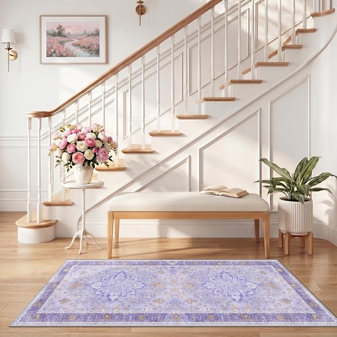 RELEANY Area Rugs Runner 2'6"x5' Washable Non-Slip, Floral Vintage Distress - Image 2