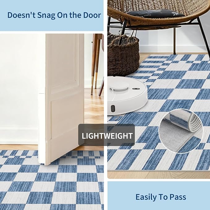 GarveeHome 2.5×8 Kitchen Runner Rug Non Slip, Dark Blue Checkered Rug, Washable - Image 5