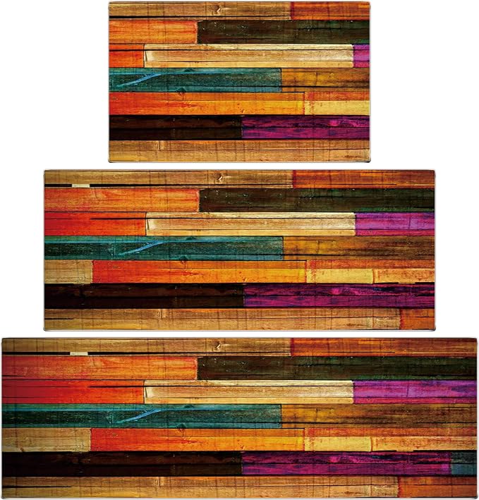 Sofort Kitchen Rugs Sets of 3, Colorful Wooden Abstract Kitchen Mats - Image 7