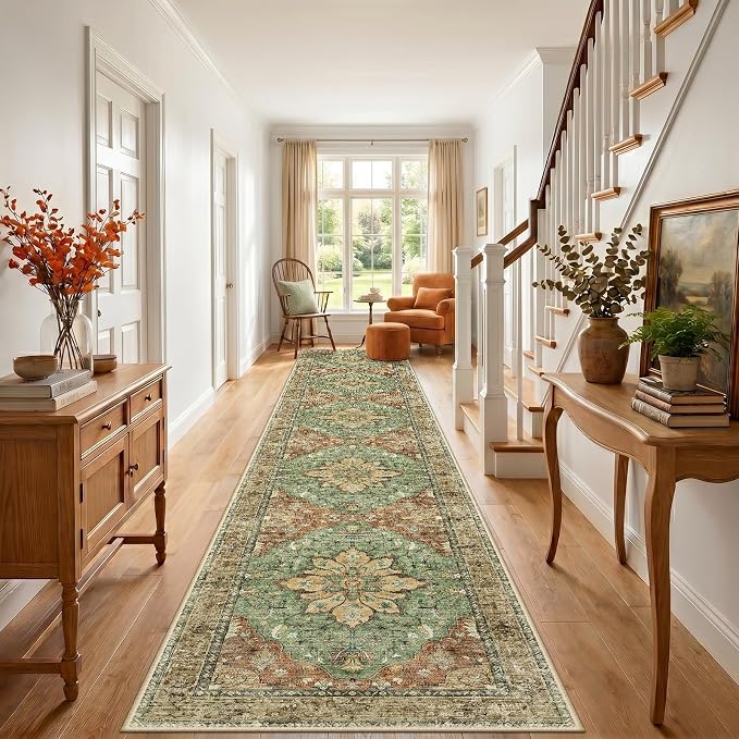 RELEANY Area Rugs Runner 3'x20' Washable Non-Slip, Floral Vintage Distress - Image 2