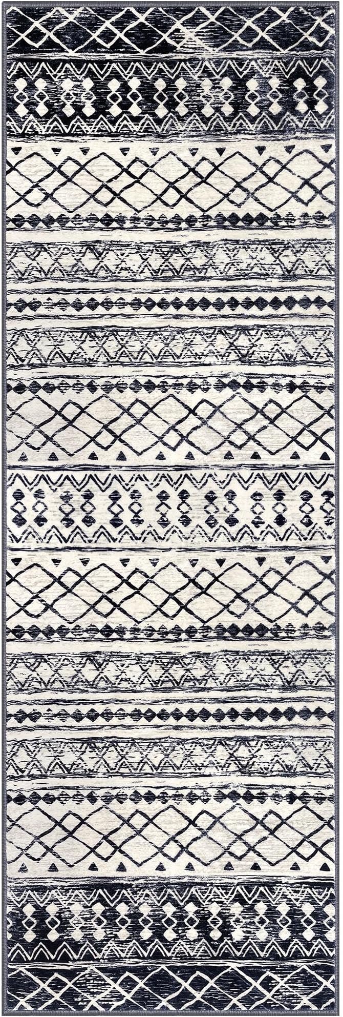 KUTA Moroccan Washable Runner Rug 2.6x8, Non-Slip Vintage Black Navy Blue Boho - Image 8