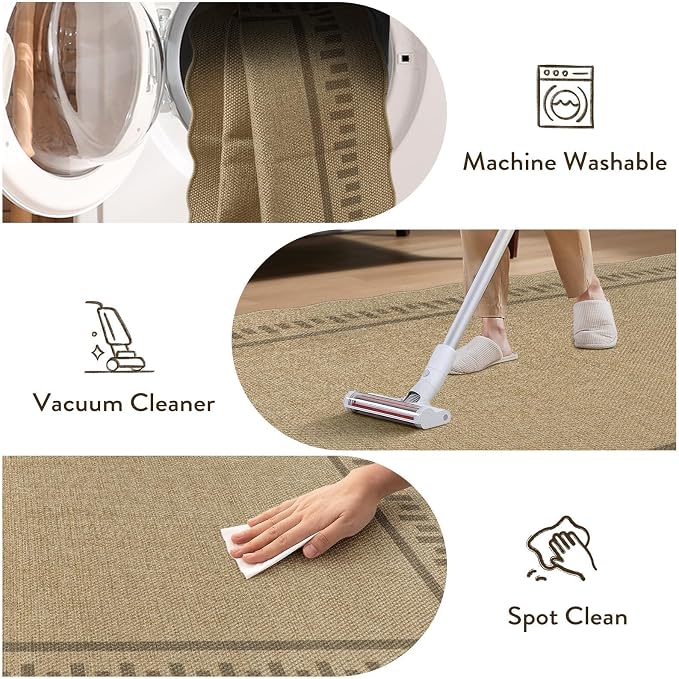LIVEBOX Scalloped Washable 3x5 Outdoor Rug, Easy Jute Tan Rugs - Image 6