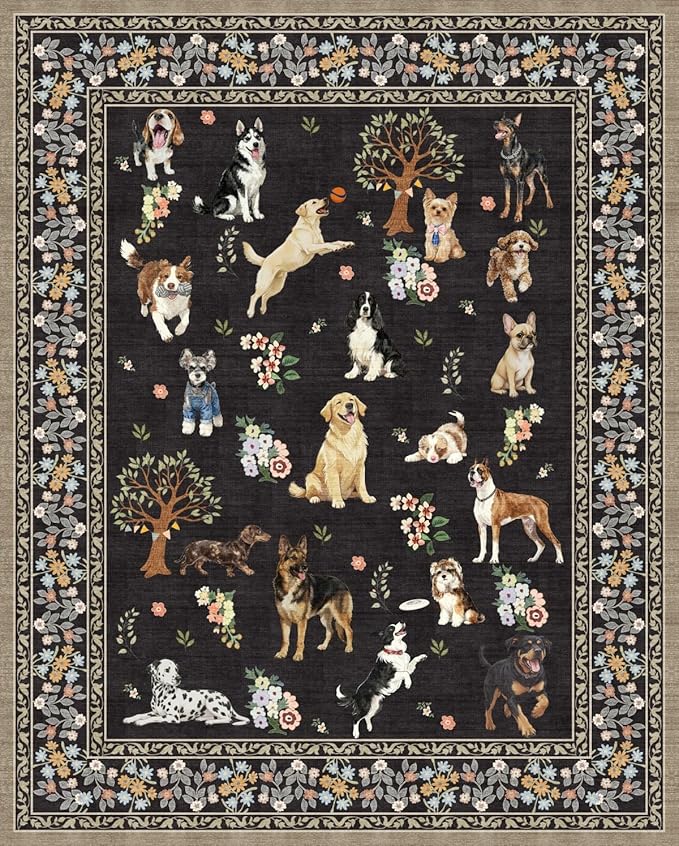 Washable Area Rug 8x10 Black, Large Soft Dog Rugs by WelcometoBabovid