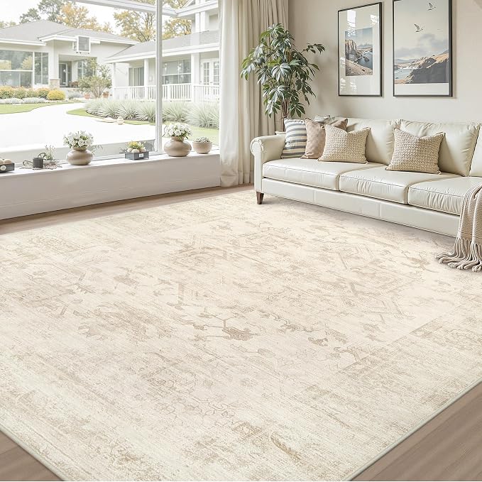 10x12 Area Rug for Living Room: Vintage Boho Neutral Washable Rug Indoor Soft - Image 9