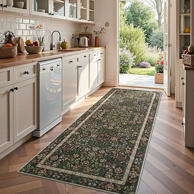 jinchan Zenith Floral Runner Rug 3x8 Washable Kitchen Runner Non-Slip Low-Pile by JINCHAN