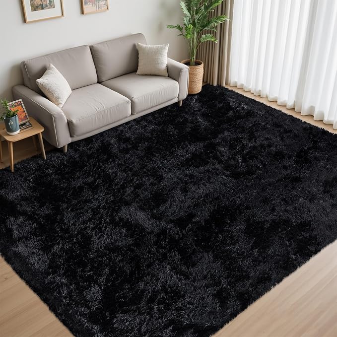 5x8 Area Rug for Living Room:Ultra Soft Fluffy Shag Black Rugs, Large Fuzzy - Image 4