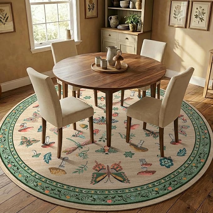 Mushroom Insect 8ft Round Rug Washable Non-Slip Soft Ultra-Thin Large Boho - Image 4