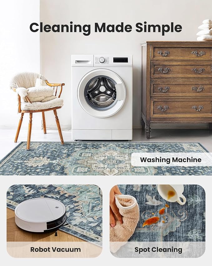 AMADA HOMEFURNISHING 2'6"x10' Washable Area Rug, Low-Profile Entryway Rug - Image 5
