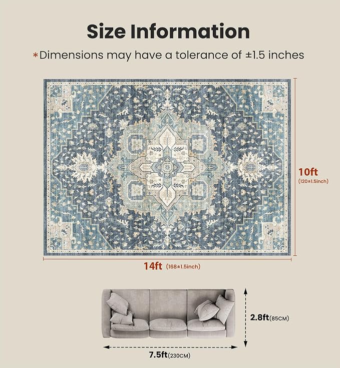 AMADA HOMEFURNISHING 10x14 Washable Area Rug, Low-Profile Large Area Rug - Image 2