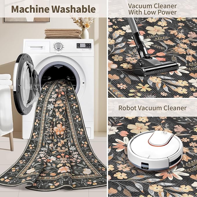 Rugxara Floral Rug for Living Room Bedroom, 5x7 Washable Rug, Large Non Slip - Image 7