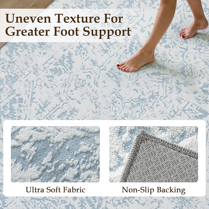 8x10 Fluffy Area Rug Blue Shag Neutral Carpet - Image 6
