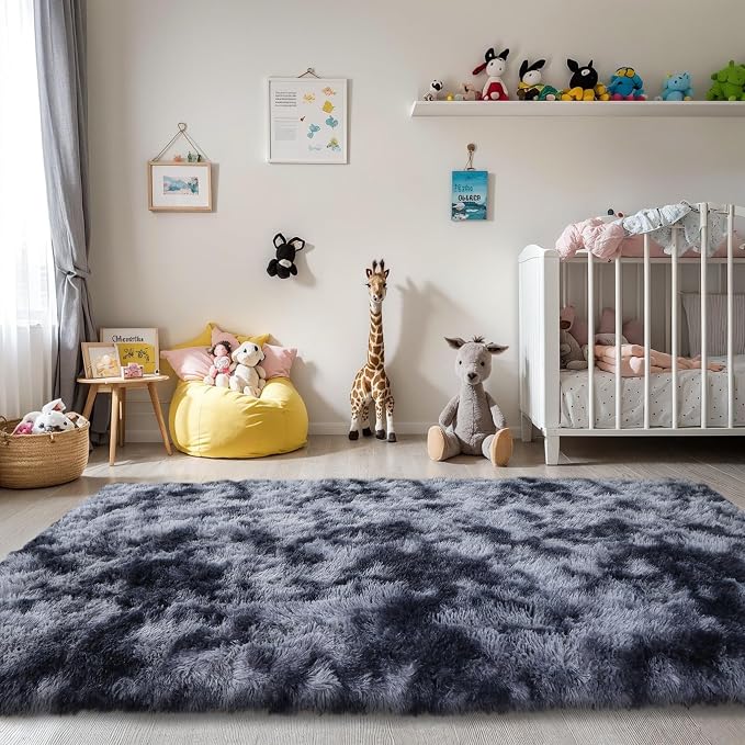 KICHOWUA Thick Area Rug Dark Grey Fluffy Shag 3x5 - Image 7