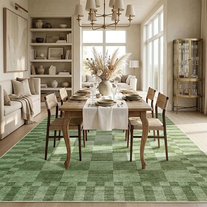 GarveeHome 8×10 Area Rugs for Living Room, Moss Green Checkered Rug，Modern - Image 4