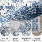 2'x5'Runner Rug Washable Rug: Modern Abstract Soft Thin Runner Rug Blue - Image 6