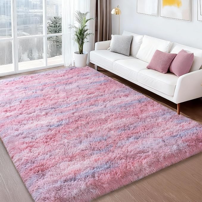 Shag Rugs for Living Room 8x10, Ultra Soft Abstract Pink Big Fuzzy Rugs for - Image 3