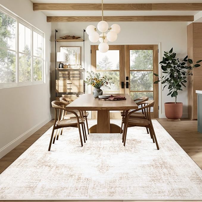 Area Rugs 8x10 Vintage Rug: Large Washable Living Room Rug Retro Medallion - Image 4
