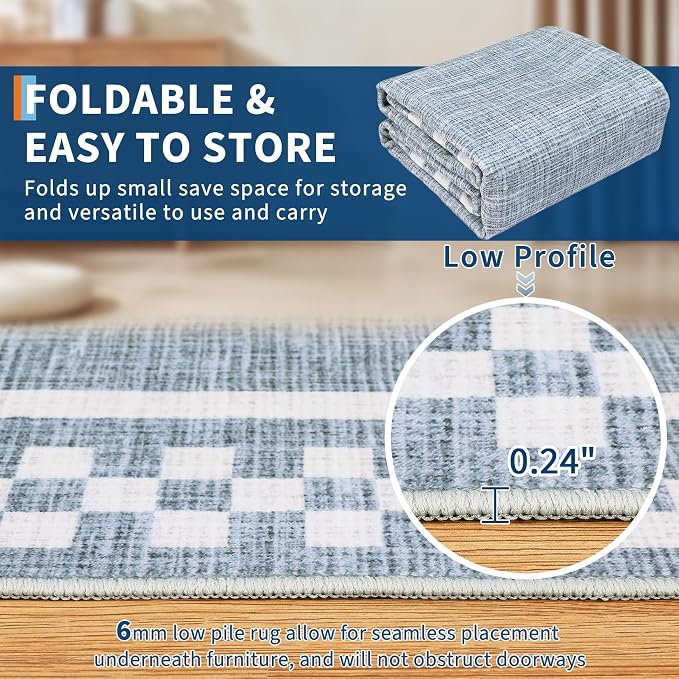 Small Bedroom Area Rug 3x5 Checkered Area Rug - Image 4