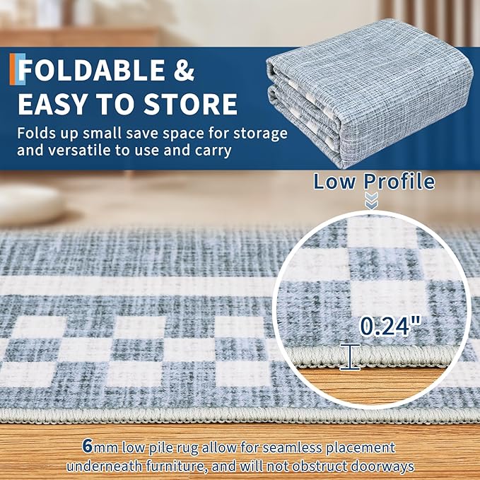 6ft Washable Round Rug for Entryway Modern Checkered Bedroom Circle Rug Non - Image 5