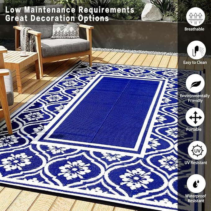 HUGEAR Plastic Outdoor Rug 6'x9' Waterproof Camping Carpet Outside Area Rug - Image 3