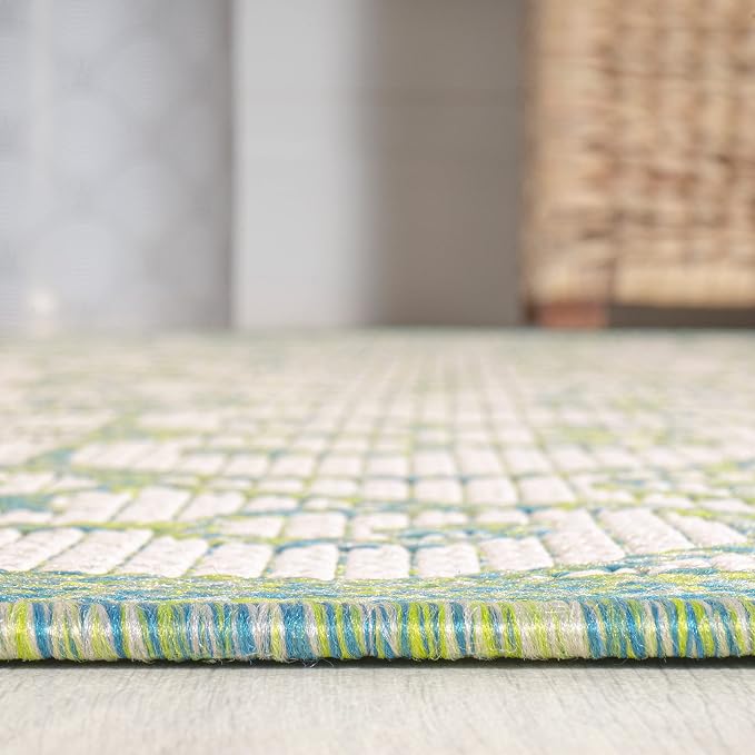 JONATHAN Y Vintage Filigree Indoor Outdoor Runner Rug 2X10 Cream/Green - Image 4